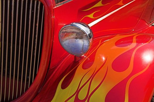 Red Hotrod car with orange flames
