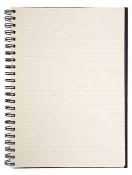 Open blank notebook on a white background