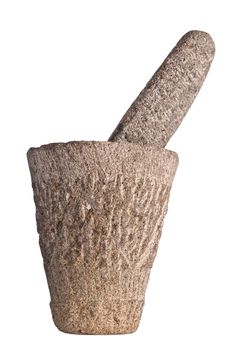 African mortar and pestle rough hewn out of grey stone