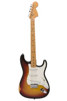 Classic electric guitar from year 1973. Sunburst body and maple neck.