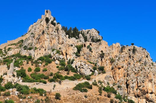 Monastery Saint Hilarion Castle on mountain in Cyprus.