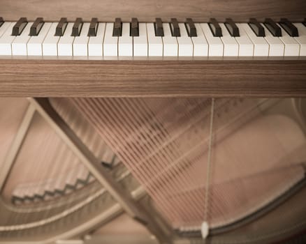 Piano with open front lid