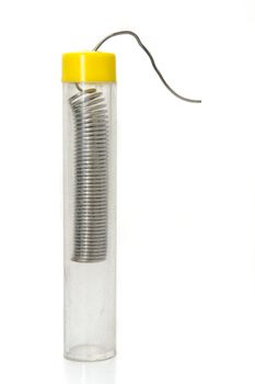 Wire solder tube on a white background