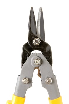 Sheet metal cutter closeup on a white background