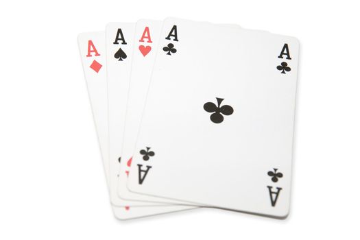 Winning playing cards, four aces, isolated on a white backgound