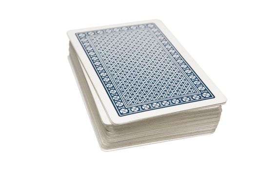 Pack of playing cards on table