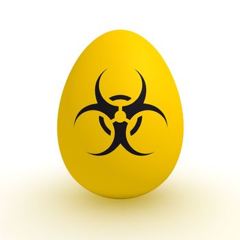 a single yellow egg with a black biohazard warning sign on it - polluted food