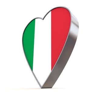 shiny metallic 3d heart of silver/chrome - front surface shows the italian flag