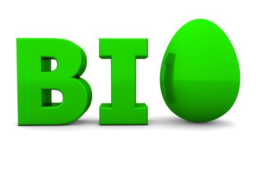 glossy green word BIO with a glossy green egg replacing letter O