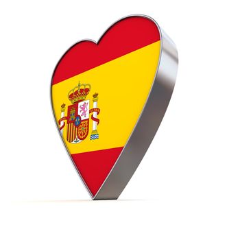 shiny metallic 3d heart of silver/chrome - front surface shows the spanish flag