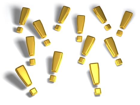Gold exclamation marks on a white background with soft shadows