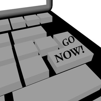 Illustration of a keyboard with "go now" written on a key