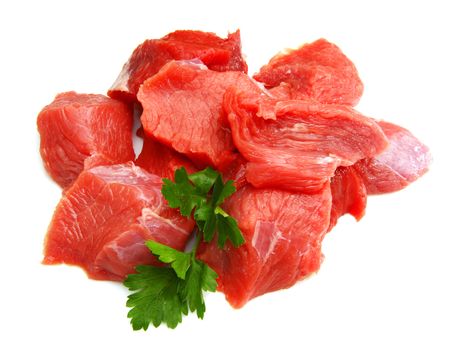 Raw fresh meat sliced in cubes