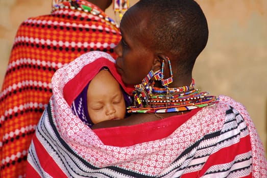 Masai woman with her baby. Kenya