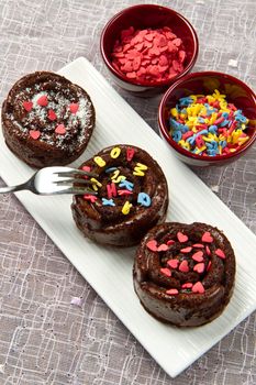 Delicious decorated chocolate muffins