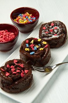 Delicious decorated chocolate muffins