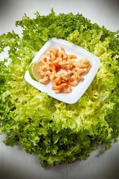 shrimp salad on fresh lettuce