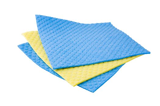 Three sponge cloths isolated on a white background