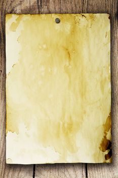 Blank sheet of paper attached to a wooden wall