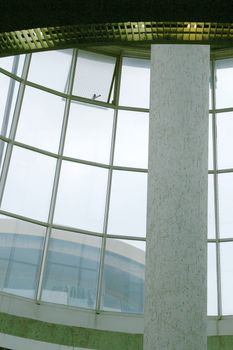 Glass Atrium with Concrete Column in Airport