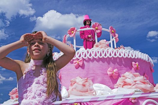 2008 - ST PETERSBURG - JUNE 28: Girl takes good look into distance at Life in Pink festival June 28, 2008 in St Petersburg, Russia.