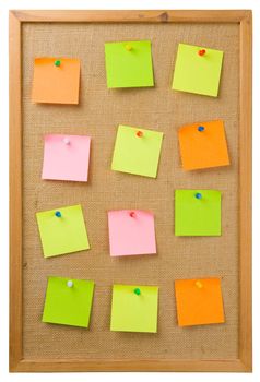 Sticky notes attached to a noticeboard