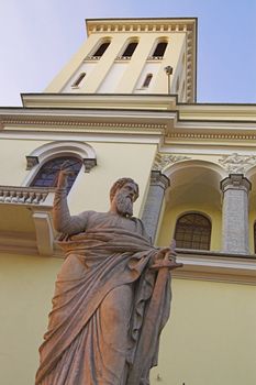 Saint Peter's Sculpture at the front of the German Evangelic Lutheran Church in Saint Petersburg, Russia.