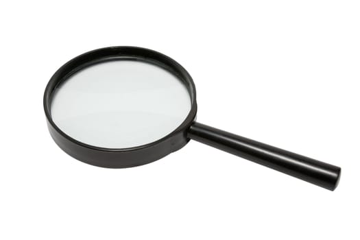 Magnifying glass in hand over white background