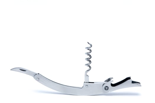 Stainless steel bottle opener with corkscrew, knife and lifter