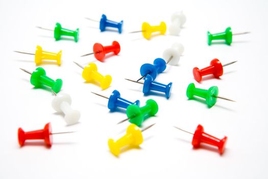 Pushpins on a white background