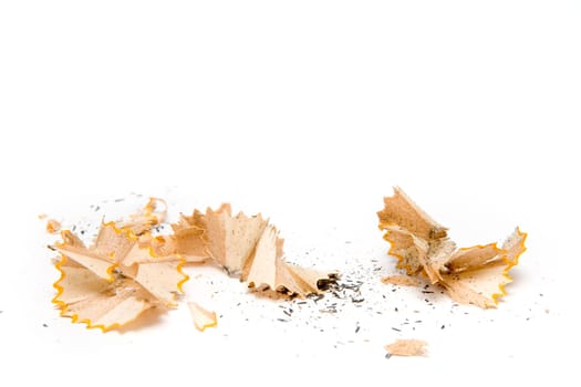 Pencil shavings on a white background