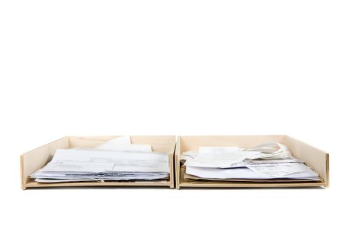 Wooden paper trays on a white background