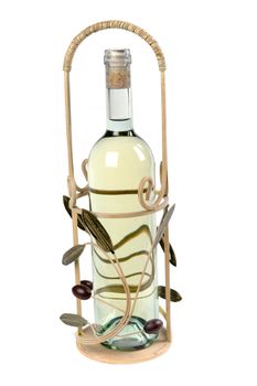 Bottle of white wine on a white background