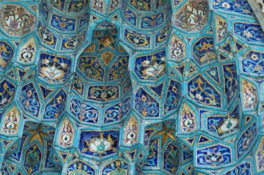 Fragment of tiled wall with Arabic mosaic of ancient mosque in Saint Petersburg, Russia.