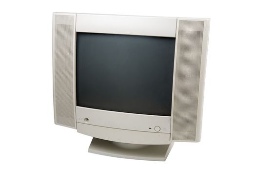 Computer display with speakers isolated on a white background with a clipping path