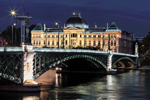 Bridge and University in Lyon by night 