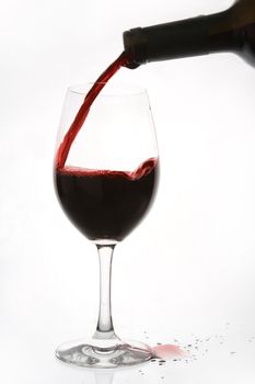 Red wine being poured into a wine glass too fast