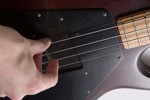 Electric bass guitar with four strings