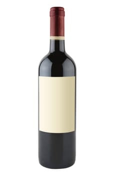 Bottle of red wine with blank labels isolated on white background with path