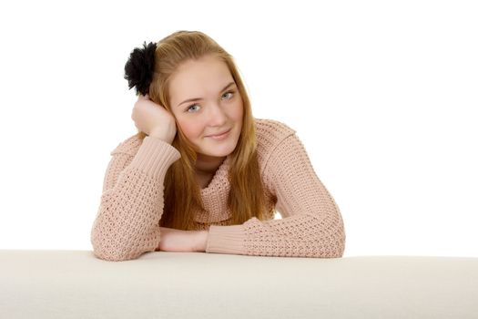 Portrait of a young woman on a white background