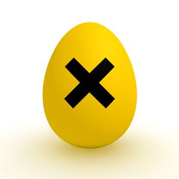 a single yellow egg with a black irritant warning sign on it - polluted food