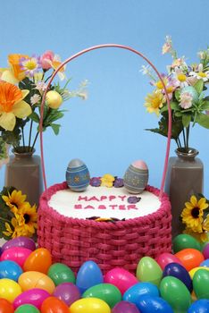 An Easter cake still-life with vivid colors for the holiday season.