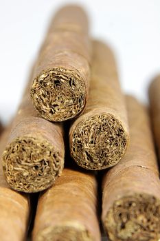 A row of authentic Cuban cigars.
