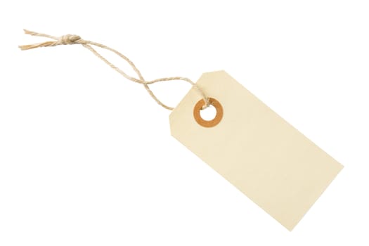 Blank paper tag with cotton string isolated on white background with clipping path