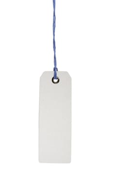 Hanging blank product info label isolated on white background with clipping path