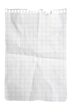 Single sheet of squared notepad paper isolated on white with clipping path