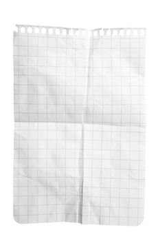 Single sheet of squared notepad paper isolated on white with clipping path