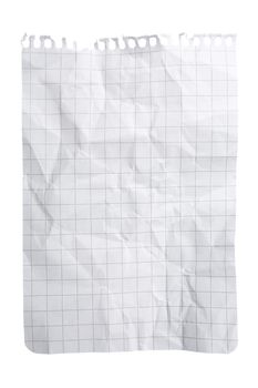 Single sheet of squared notepad paper isolated on white with clipping path