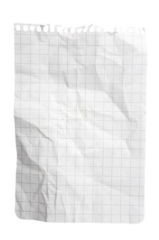 Single sheet of squared notepad paper isolated on white with clipping path