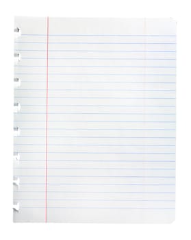 Single sheet of notepad paper isolated on white with clipping path